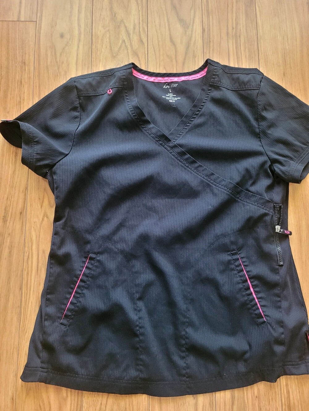 Black Scrub Top with Pink Large Trim